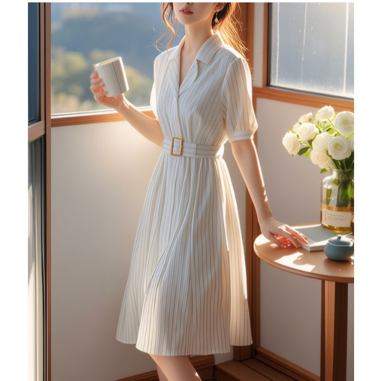 Summer Line Clothing Brand - Vestido de cintura alta a rayas,