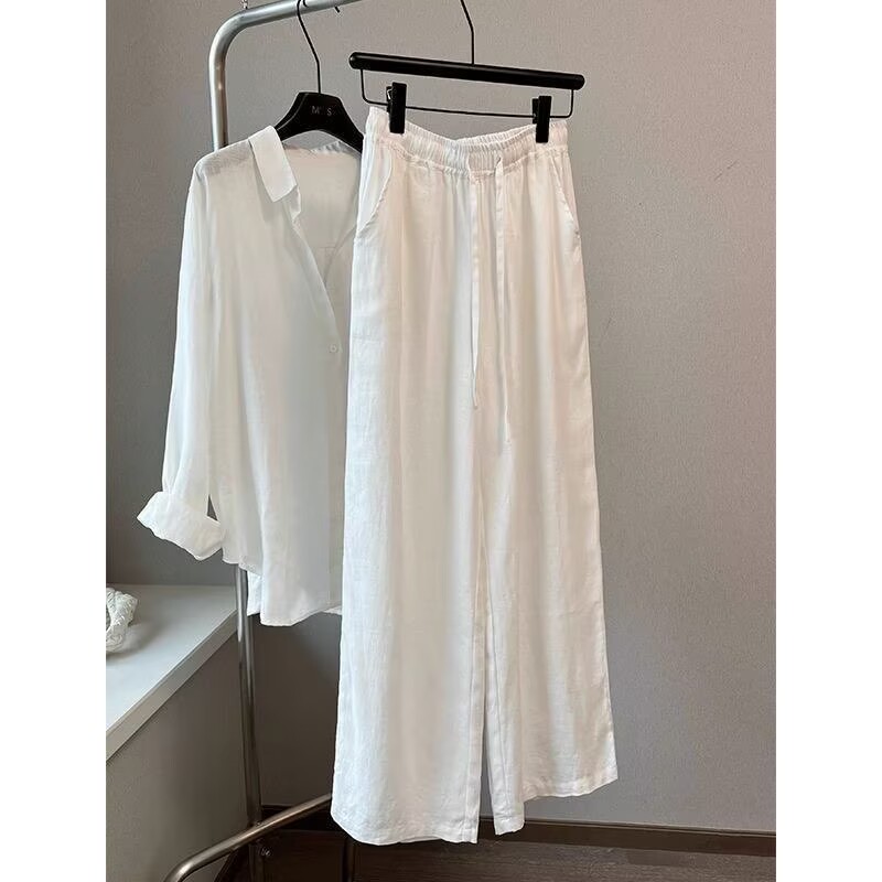 Summer Clothing Linen - Conjunto de Pantalones Anchos de Lino