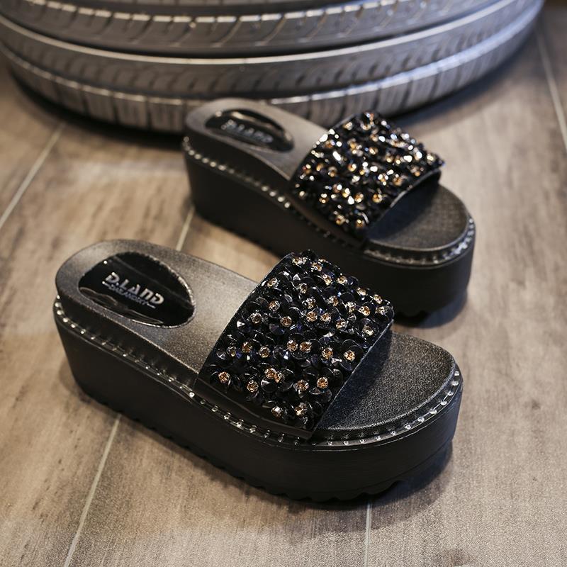 Sandalias negras para mujer, c - Flip Flop Jeweled reseña y precio
