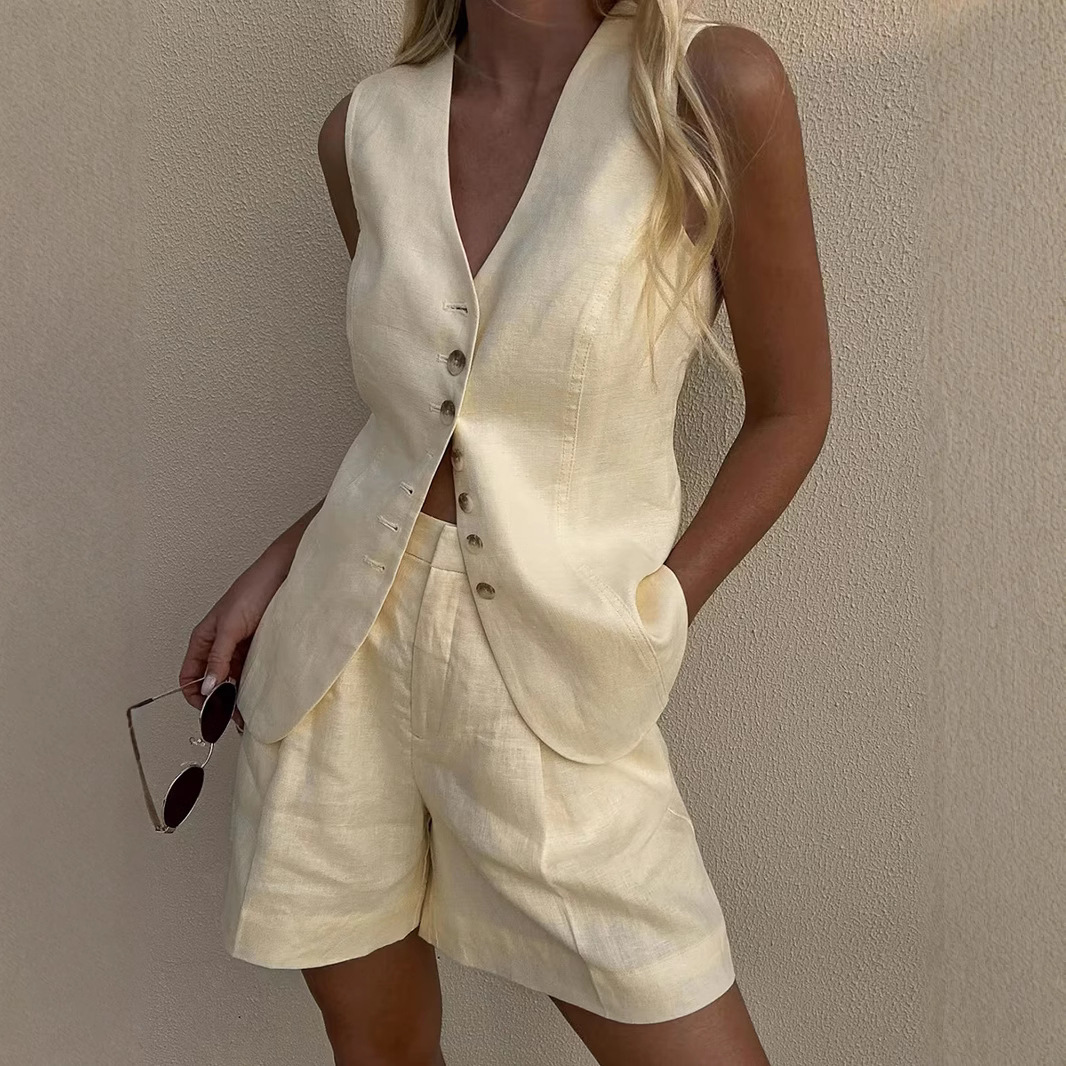 Wolfeel-Conjunto de chaleco y  - Summer Clothing Linen reseña y precio
