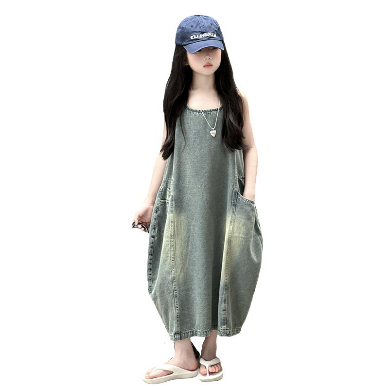 Vintage azul niños niñas alta  - Summer Clothing Linen reseña y precio